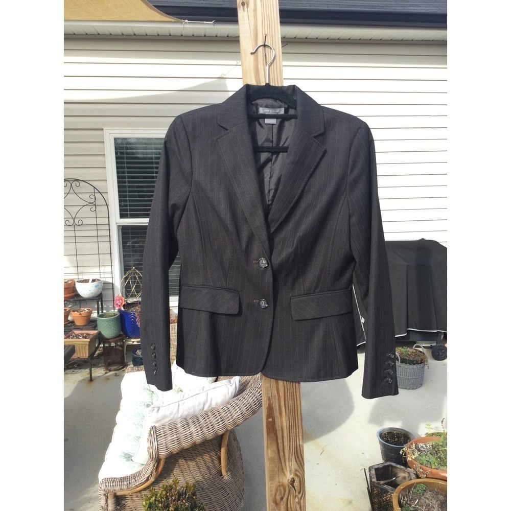 Ann Taylor Womens Pinstripe Blazer Size 8 Grey Business Corporate Career Classic